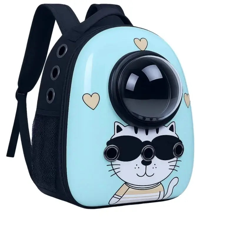Cartoon cat backpack pet carrier with transparent bubble window and ventilation mesh — view 2