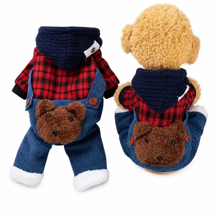 Plaid bear pocket pet hoodie jumpsuit for small dogs and cats, size S — view 4