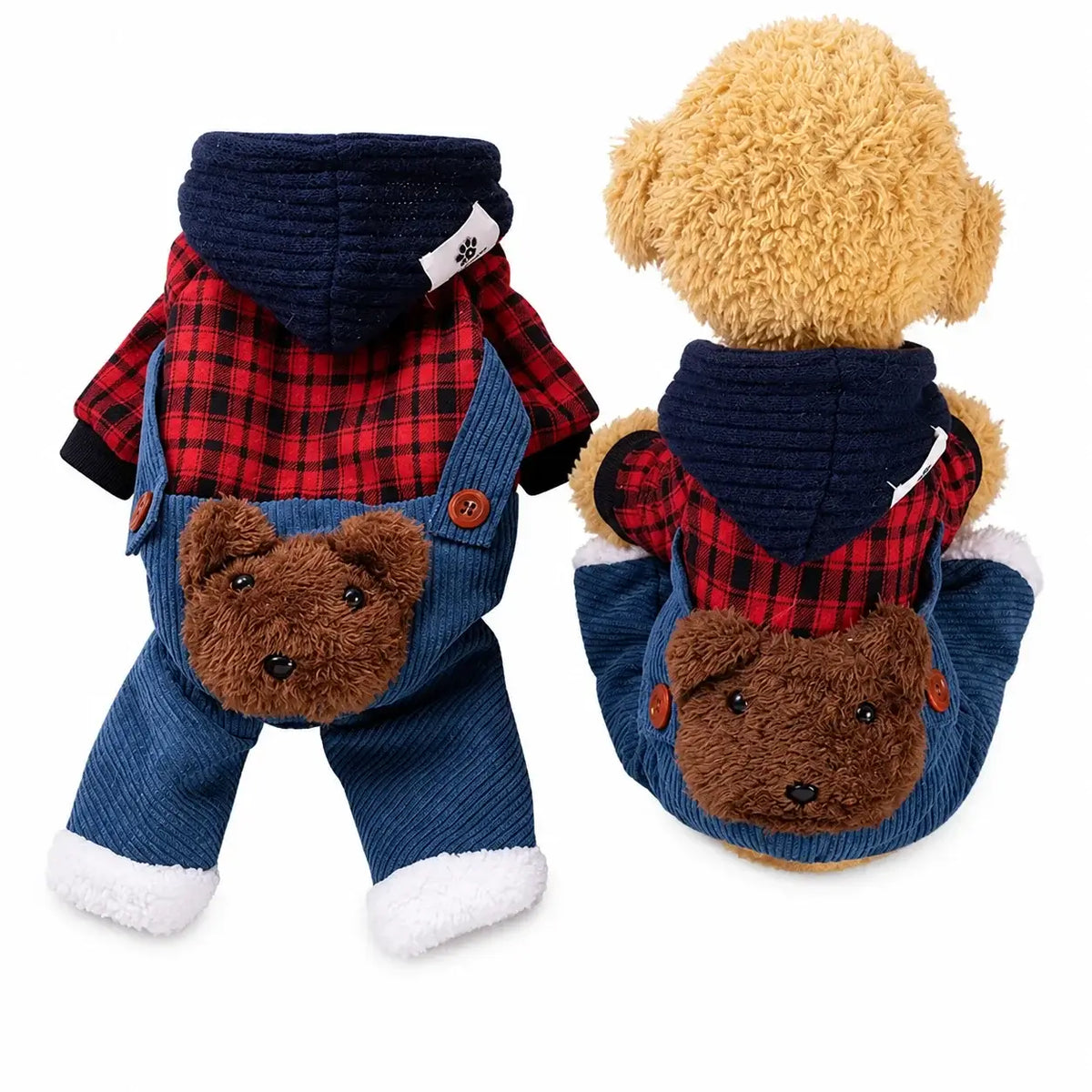 Plaid bear pocket pet hoodie jumpsuit for small dogs and cats, size S — view 5