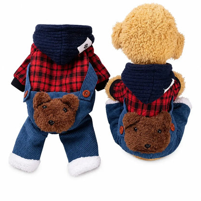 Plaid bear pocket pet hoodie jumpsuit for small dogs and cats, size S — view 5