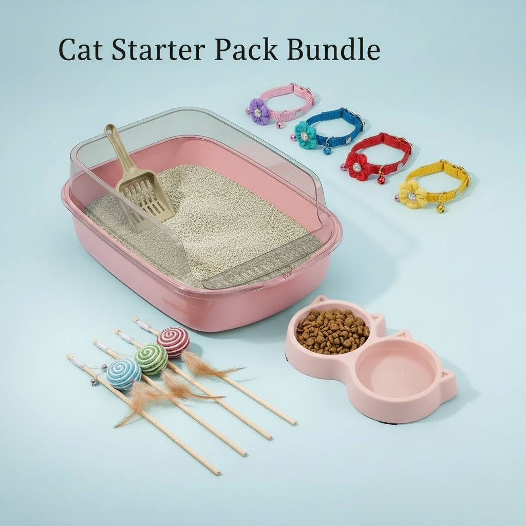 Cat Starter Pack Bundle - Pink Litter Tray