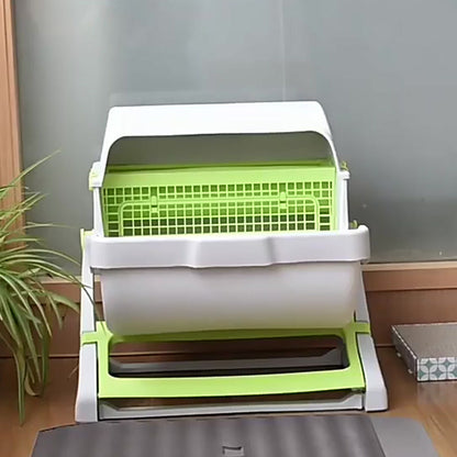 The OneRoll semi-automatic litter box with its pull-out waste tray closed